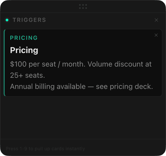 Clasp triggers card — pricing surfaced automatically
